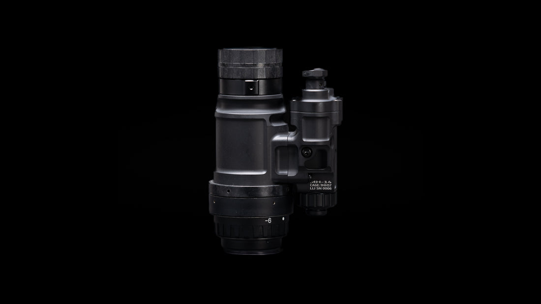 MH-14 USA-made magnesium monocular night vision goggle on black background